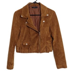 Talula Artizia Women's Vegan Suede Brown Asymmetrical Moto Jacket Size Medium